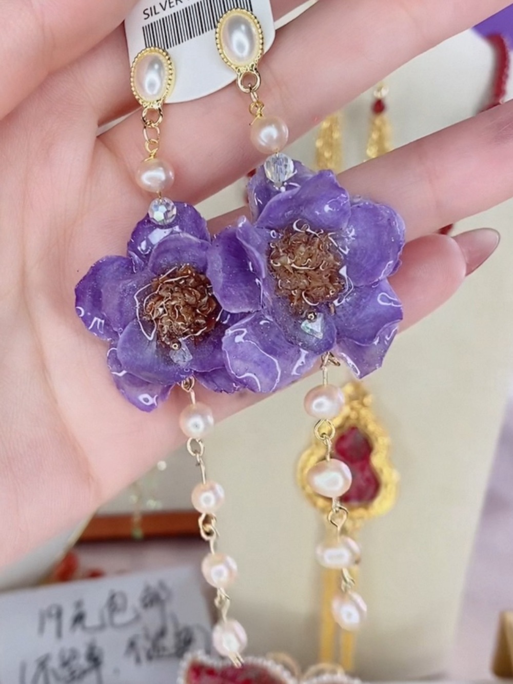 Genuine Forever Flower Violet Drop Earrings with Freshwater Pearls